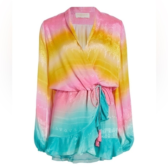 Rococo Sand Dresses & Skirts - Rococo Sand- NWT Multicolored Ombré Longsleeve Wrap Mini Dress